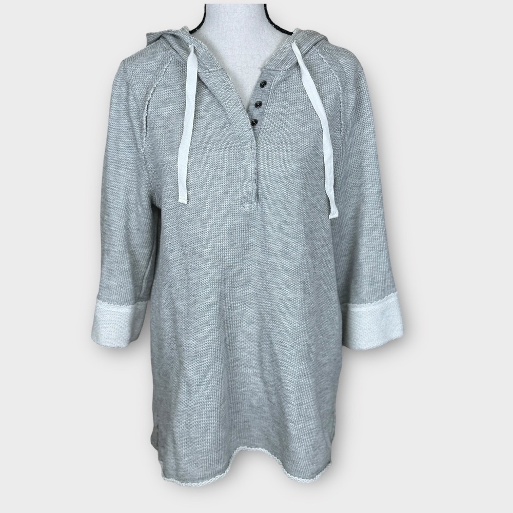 Soft Surroundings Womens Cozy Hoodie Tunic Top Gray Button Front‎ Small Small